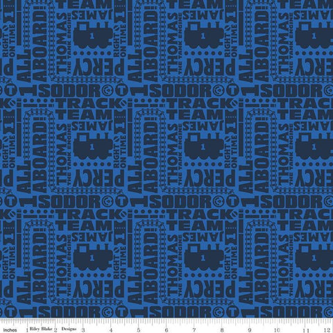 26" End of Bolt Piece - CLEARANCE All Aboard with Thomas and Friends Text C11004 Navy - Riley Blake - Trains Words Blue  - Quilting Cotton