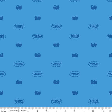 CLEARANCE All Aboard with Thomas and Friends Silhouette C11005 Blue - Riley Blake Designs - Trains Engine Logo Blue  - Quilting Cotton