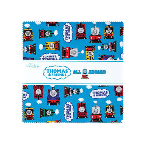 SALE All Aboard with Thomas and Friends Layer Cake 10" Stacker Bundle - Riley Blake - 42 piece Precut Pre cut - Trains - Quilting Cotton