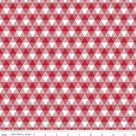 24" End of Bolt - Land of Liberty Triangle PRINTED Gingham C10563 Red - Riley Blake - Patriotic Geometric Red White - Quilting Cotton Fabric