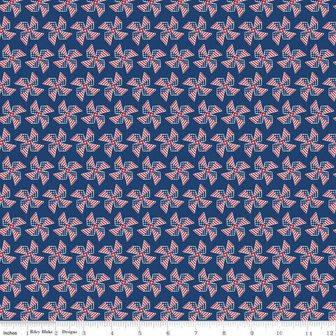 SALE Land of Liberty Pinwheels C10565 Navy - Riley Blake Designs - Patriotic Stars Stripes Red White Blue - Quilting Cotton Fabric