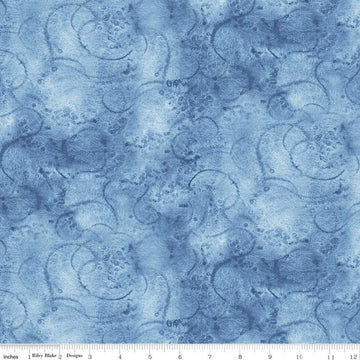 29" End of Bolt - Painter's Watercolor Swirl C680 Sky Blue - Riley Blake Designs - Blue Tone-on-Tone - Quilting Cotton Fabric