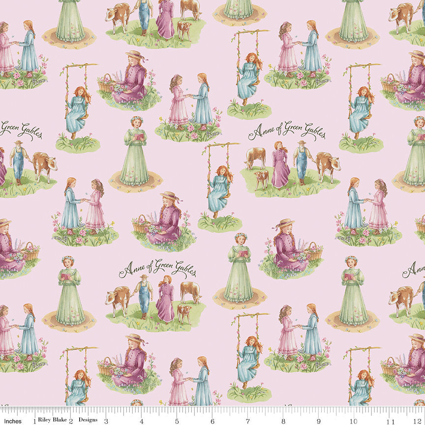 25" End of bolt piece - Anne of Green Gables Life C10601 Lavender - Riley Blake - DIGITALLY PRINTED Book Characters Purple - Cotton Fabric