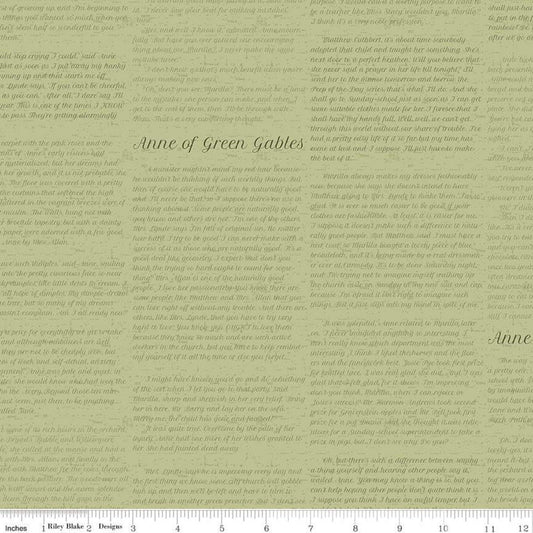 DEAL Anne of Green Gables Text C10604 Basil - Riley Blake Designs - Words Quotations Green - Quilting Cotton - Licensed Product