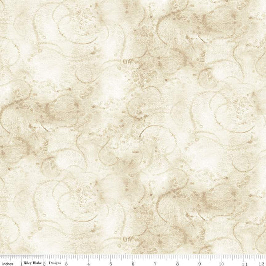 Painter's Watercolor Swirl C680 Parchment - Riley Blake Designs - Cream Beige Tone-on-Tone - Quilting Cotton Fabric
