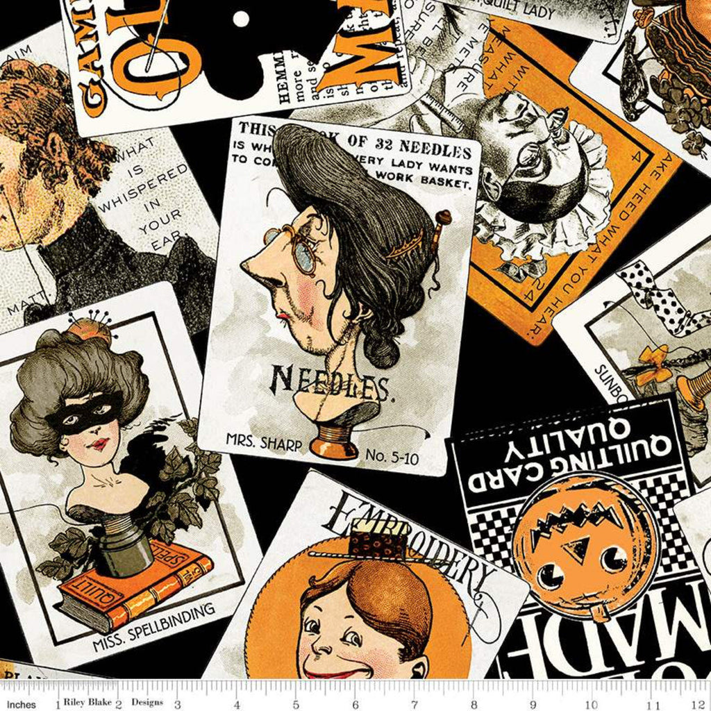 Old Made Scattered Cards C10593 Black - Riley Blake Designs - Halloween Sewing Playing Card Game -  Quilting Cotton Fabric