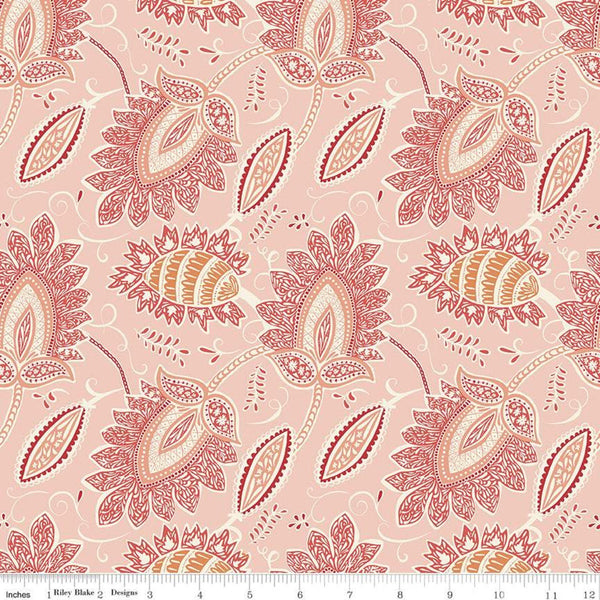 CLEARANCE Ava Kate Damask C10531 Blush - Riley Blake Designs - Paisley Orange Peach - Quilting Cotton Fabric