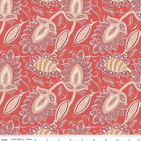 SALE Ava Kate Damask C10531 Cayenne - Riley Blake Designs - Paisley Orange Peach Cream Red - Quilting Cotton Fabric