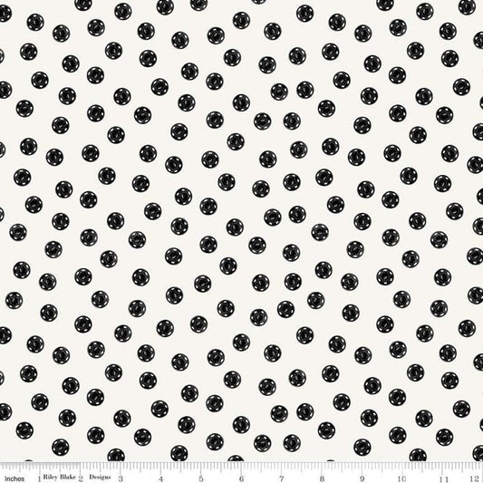 DEAL Old Made Snap Dots C10596 White - Riley Blake Designs - Halloween Sewing Snaps Polka Dot Dotted -  Quilting Cotton Fabric
