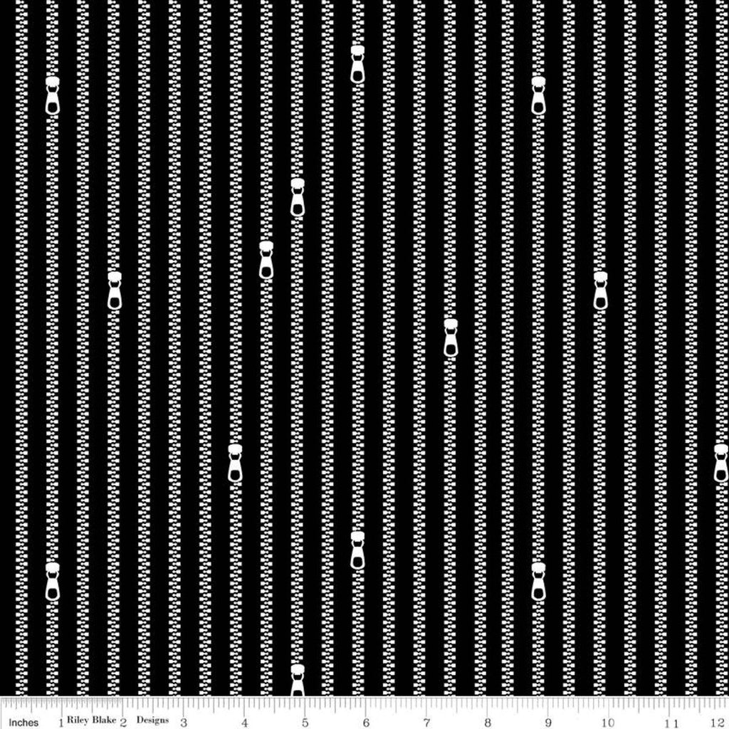 SALE Old Made Zipper Stripes C10597 Black - Riley Blake Designs - Halloween Sewing Zippers Stripe Striped -  Quilting Cotton Fabric