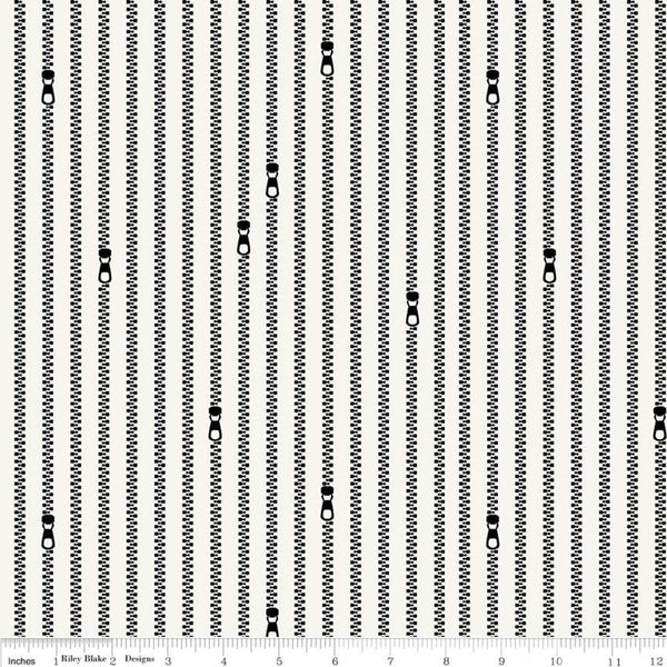 22" End of Bolt - Old Made Zipper Stripes C10597 White - Riley Blake - Halloween Sewing Zippers Stripe Striped -  Quilting Cotton Fabric