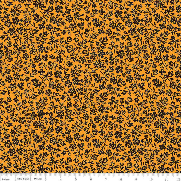 SALE Old Made Wallflower C10598 Orange - Riley Blake Designs - Halloween Sewing Floral Flowers -  Quilting Cotton Fabric