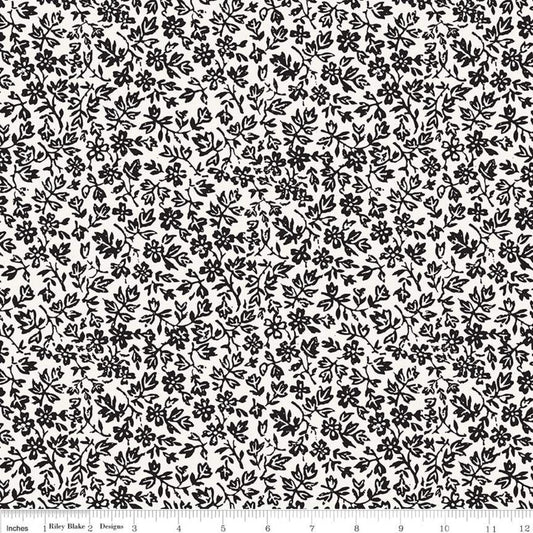 34" End of Bolt - DEAL Old Made Wallflower C10598 White - Riley Blake Designs - Halloween Sewing Floral Flowers -  Quilting Cotton Fabric