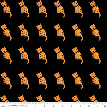 SALE Old Made Cat Stamp C10599 Black - Riley Blake Designs - Halloween Sewing Cats -  Quilting Cotton Fabric