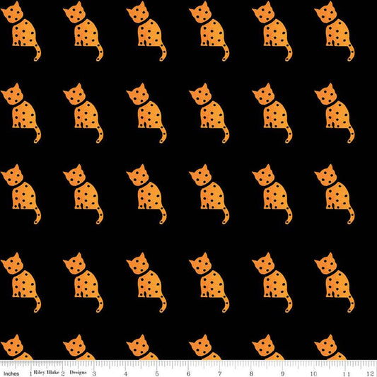DEAL Old Made Cat Stamp C10599 Black - Riley Blake Designs - Halloween Sewing Cats -  Quilting Cotton Fabric