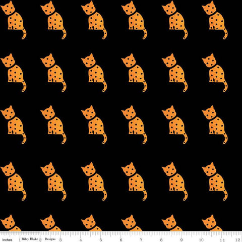 SALE Old Made Cat Stamp C10599 Black - Riley Blake Designs - Halloween Sewing Cats -  Quilting Cotton Fabric