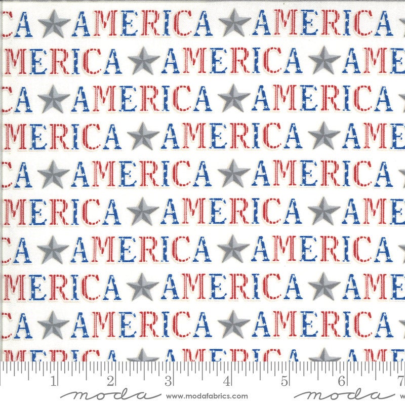 America the Beautiful American Type 19983 White - Moda Fabrics - Patriotic Americana Words Stars - Deb Strain - Quilting Cotton Fabric