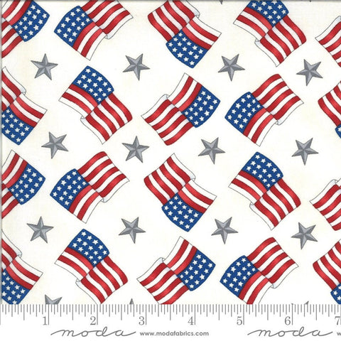 10" end of bolt - SALE America the Beautiful Flags Stars 19986 White - Moda Fabrics - Patriotic Americana Off-White - Quilting Cotton Fabric