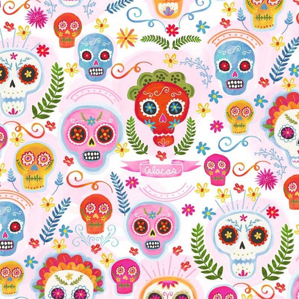 CLEARANCE La Vida Loca Sugar Skulls CX9423 Blush by Michael Miller - Calacas Skeleton Pink - Quilting Cotton Fabric