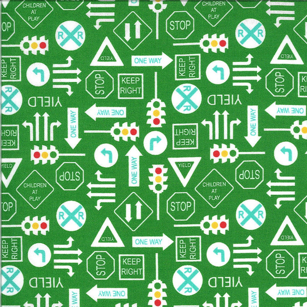 CLEARANCE On the Go It's a Sign 20725 Green Light - Moda Fabrics - Road Signs Stop Lights Yield Railroad Crossing - Quilting Cotton Fabric