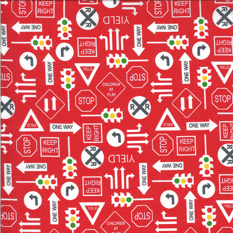 SALE On the Go It's a Sign 20725 Red Light - Moda Fabrics - Road Signs Stop Lights Yield Railroad Crossing Juvenile - Quilting Cotton Fabric