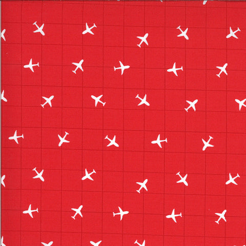 On the Go You're on the Radar 20726 Red Light - Moda Fabrics - Grid Geometric Airplanes Planes Juvenile - Quilting Cotton Fabric