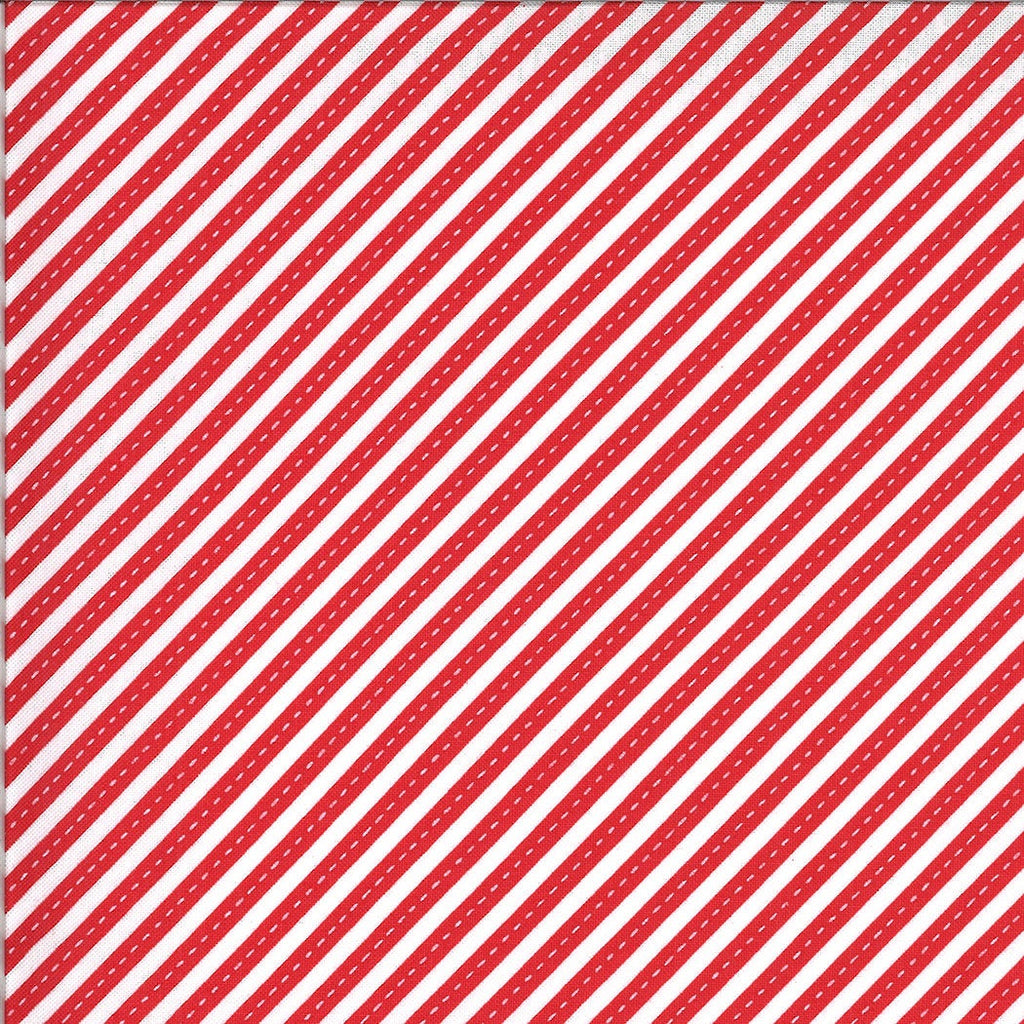 On the Go Stay in Your Lane 20727 Red Light - Moda Fabrics - Stripes Striped Diagonal Juvenile Red with Off-White - Quilting Cotton Fabric