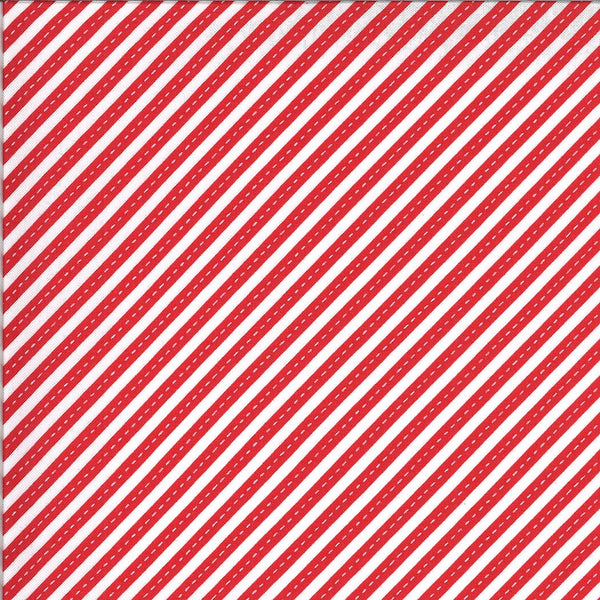 SALE On the Go Stay in Your Lane 20727 Red Light - Moda Fabrics - Stripes Diagonal Juvenile Red with Off-White - Quilting Cotton Fabr