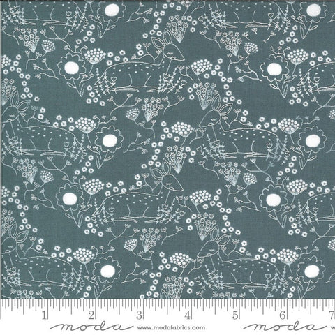 CLEARANCE Dwell in Possibility Meadow Deer 48313 Sky - Moda Fabrics - Floral Flowers Deer Blue - Quilting Cotton Fabric -