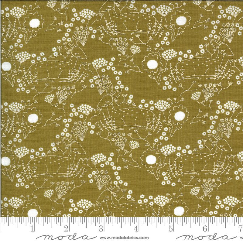 28" End of Bolt Piece - CLEARANCE Dwell in Possibility Meadow Deer 48313 Umber - Moda Fabrics - Floral Flowers Gold - Quilting Cotton Fabric