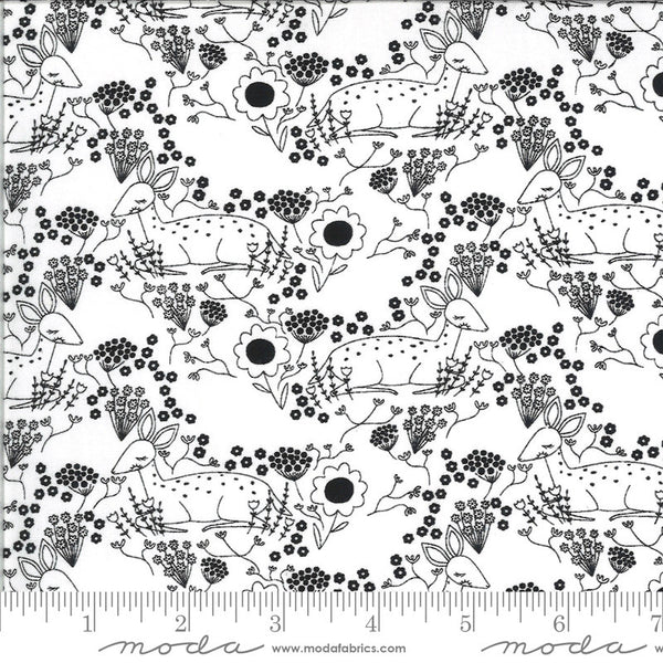 SALE Dwell in Possibility Meadow Deer 48313 Ivory Night - Moda - Floral Flowers Outlined Deer Black Natural - Quilting Cotton Fabric