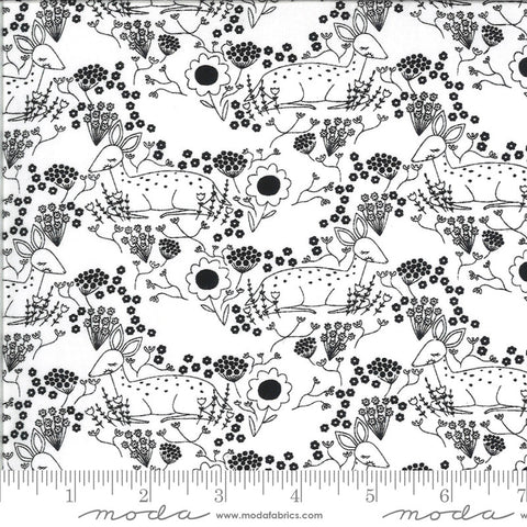 SALE Dwell in Possibility Meadow Deer 48313 Ivory Night - Moda - Floral Flowers Outlined Deer Black Natural - Quilting Cotton Fabric