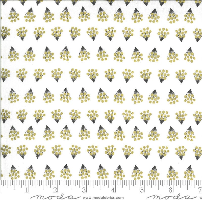 SALE Dwell in Possibility Tiny Bouquets METALLIC 48314 Ivory - Moda - Flowers Natural Off-White with Gold METALLIC - Quilting Cotton Fabric