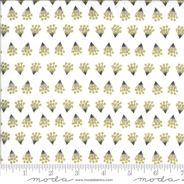 CLEARANCE Dwell in Possibility Tiny Bouquets METALLIC 48314 Ivory - Moda - Flowers Off-White with Gold METALLIC - Quilting Cotton Fabric