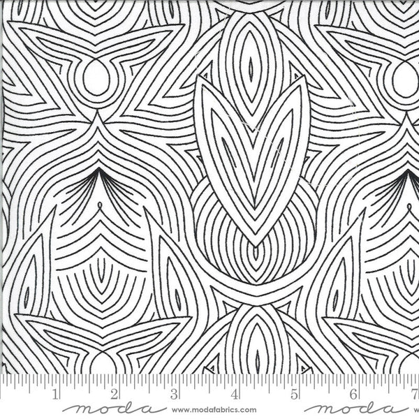 Fat Quarter End of Bolt - CLEARANCE Dwell in Possibility Nouveau 48316 Ivory NIght - Moda- Outlined Abstract Black Off-White - Cotton Fabric