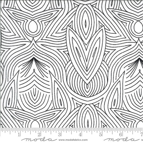 Fat Quarter End of Bolt - CLEARANCE Dwell in Possibility Nouveau 48316 Ivory NIght - Moda- Outlined Abstract Black Off-White - Cotton Fabric