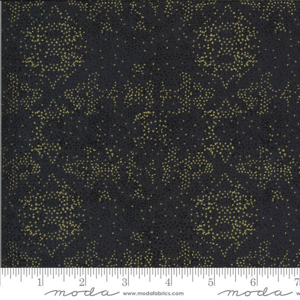 10" End of Bolt - SALE Dwell in Possibility Fading Light METALLIC 48317 Night - Moda - Dots Black Gold METALLIC - Quilting Cotton Fabric