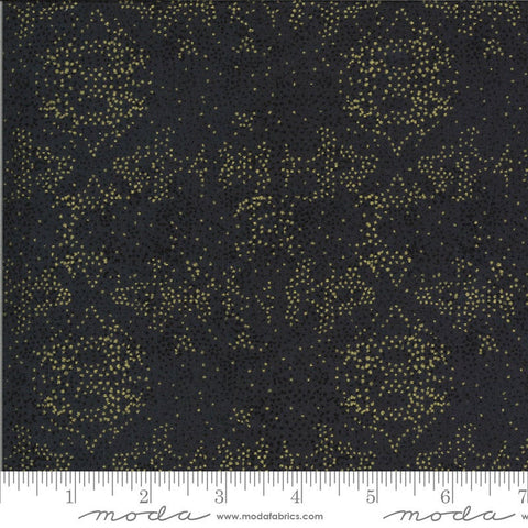 10" End of Bolt - SALE Dwell in Possibility Fading Light METALLIC 48317 Night - Moda - Dots Black Gold METALLIC - Quilting Cotton Fabric