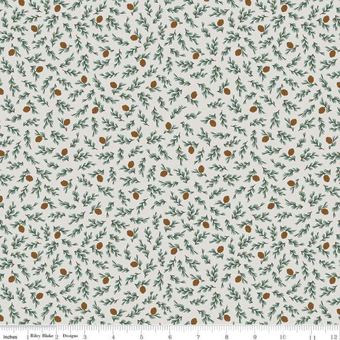SALE Camp Woodland Pine Cones C10464 Off White - Riley Blake - Outdoors Cones Sprigs - Quilting Cotton Fabric