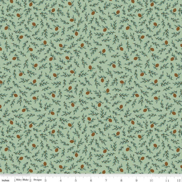 Camp Woodland Pine Cones C10464 Pistachio - Riley Blake Designs - Outdoors Cones Sprigs Green  - Quilting Cotton Fabric