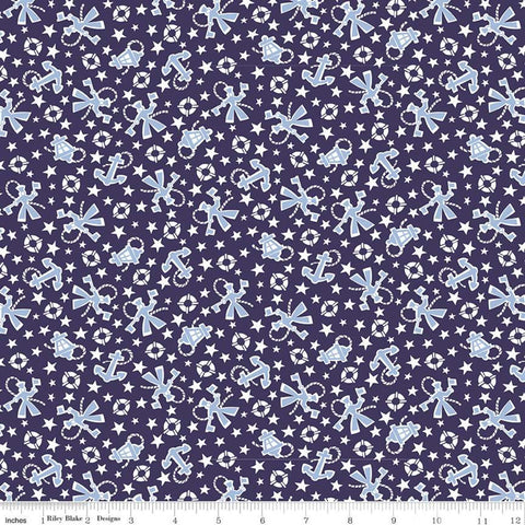 23" End of Bolt - CLEARANCE Set Sail America Sailor C10512 Navy - Riley Blake - Sailors Anchors Stars Blue - Quilting Cotton Fabric