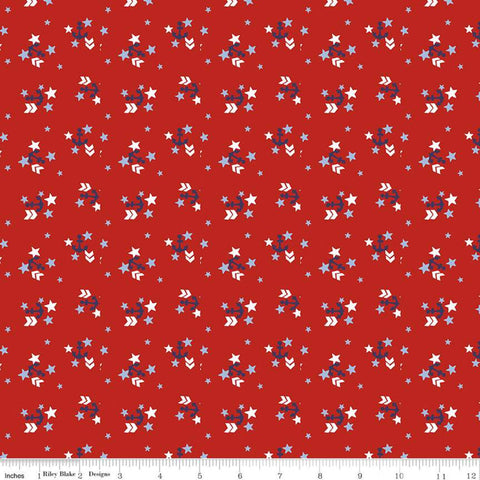 Set Sail America Anchors C10513 Red - Riley Blake Designs - Patriotic Anchors Stars Red Blue Off-White - Quilting Cotton Fabric