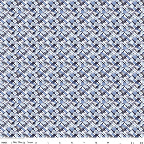 CLEARANCE Set Sail America Plaid C10514 Blue - Riley Blake Fabrics - Patriotic Geometric Diagonal Blue Off-White - Quilting Cotton Fabric