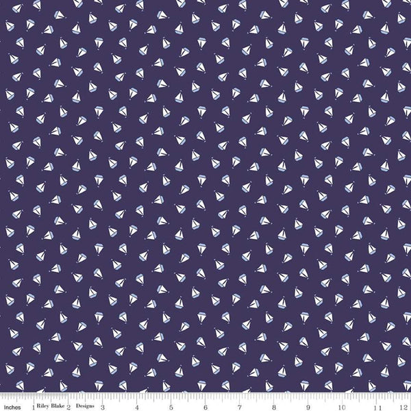 28" End of Bolt Piece - Set Sail America C10515 Navy - Riley Blake Fabrics - Boating Sailing Boats Blue Off-White - Quilting Cotton Fabric