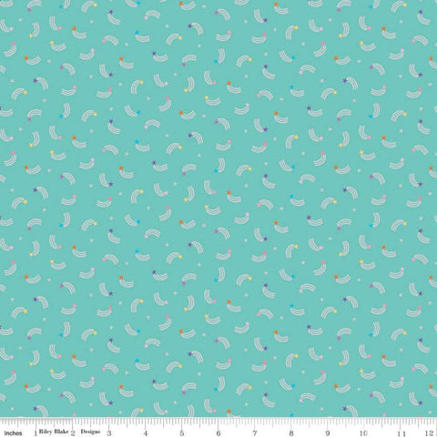 CLEARANCE Unicorn Kingdom Shooting Stars SC10473 Teal SPARKLE - Riley Blake Designs - Star Silver Blue Green  - Quilting Cotton Fabric