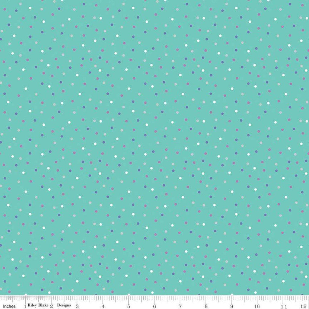 32" End of Bolt Piece - Unicorn Kingdom Dots SC10475 Teal SPARKLE - Riley Blake - Dotted Polka Dot Silver  - Quilting Cotton Fabric