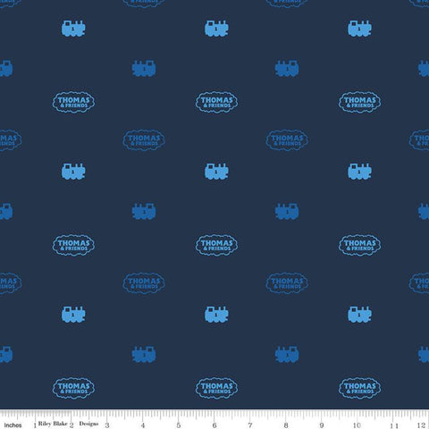 CLEARANCE All Aboard with Thomas and Friends Silhouette C11005 Navy - Riley Blake Designs - Trains Engines Logo Blue  - Quilting Cotton