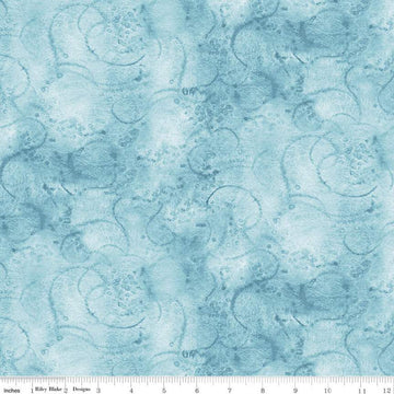 Painter's Watercolor Swirl Turquoise Blue Tone-on-Tone Blender Fabric - Riley Blake Quilting Cotton Fabric