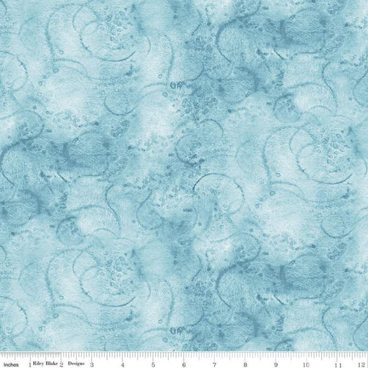 Painter's Watercolor Swirl Turquoise Blue Tone-on-Tone Blender Fabric - Riley Blake Quilting Cotton Fabric