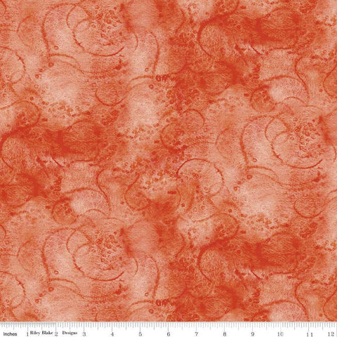 CLEARANCE Painter's Watercolor Swirl C680 Coral - Riley Blake Designs - Orange Pink Tone-on-Tone - Quilting Cotton Fabric